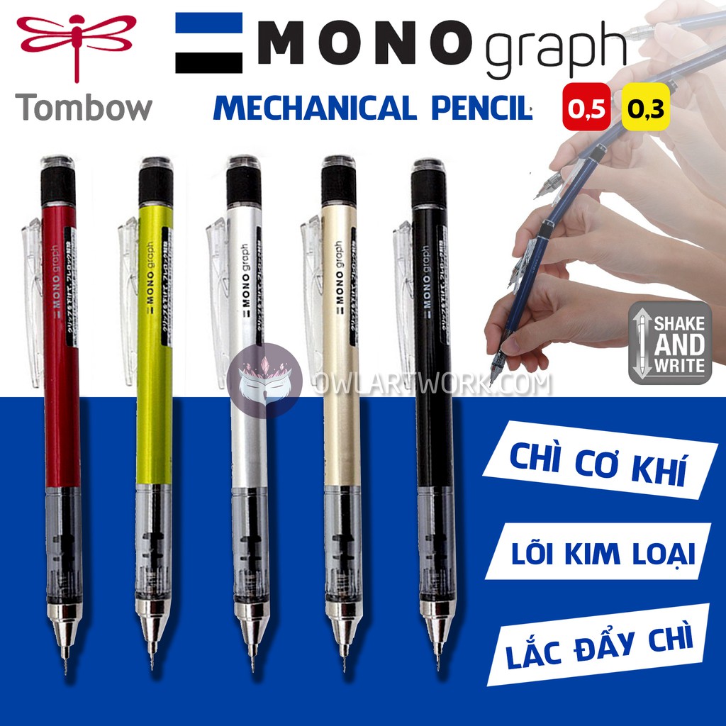 [CHÍNH HÃNG] Bút chì bấm cơ khí TOMBOW Mono Graph 0.3mm cao cấp Nhật Bản