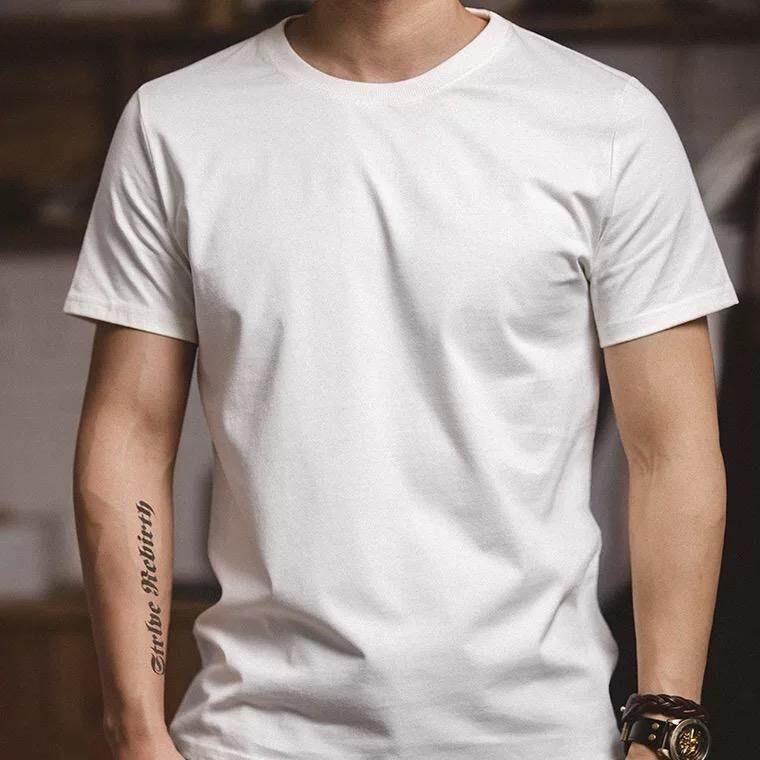 Áo thun cotton MADEN ngắn tay cổ tròn màu trắng đen thời trang mùa hè chất lượng cao cho nam 220g