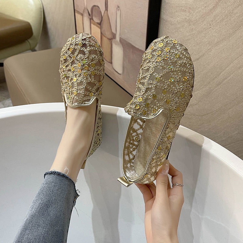 Giày Lười Phối Lưới Thoáng Khí Phong Cách Hàn Quốc Thời Trang Mới Cho Nữ