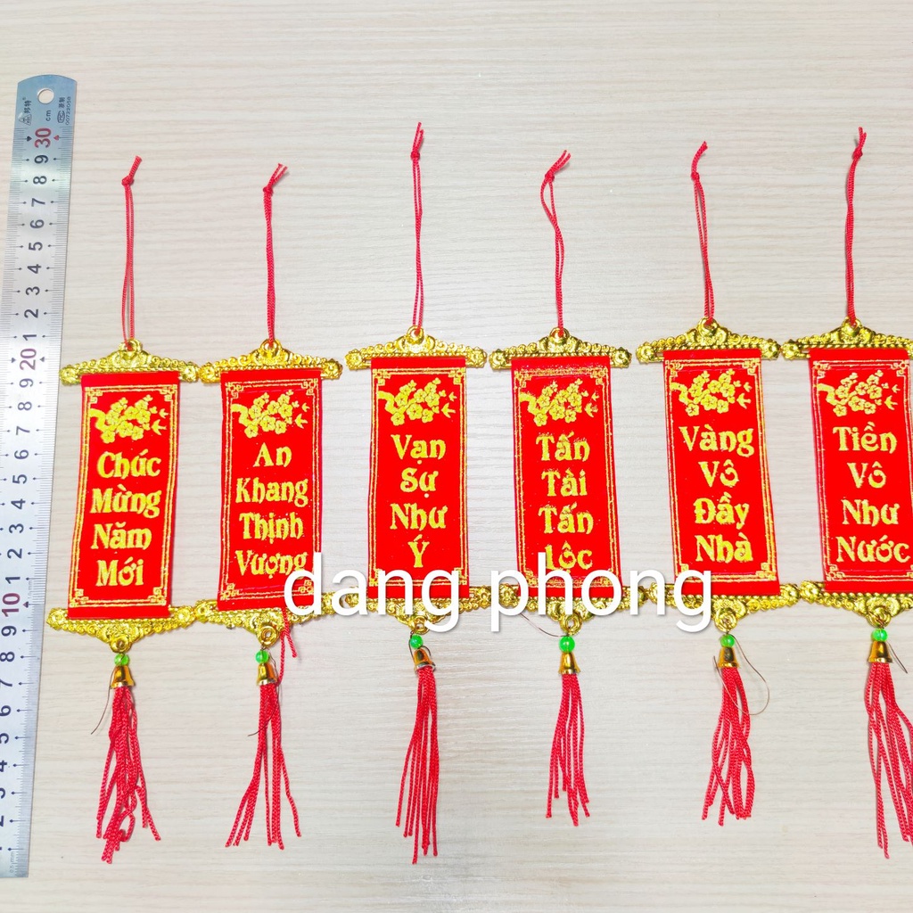 Bịch 10 cái liễn mix nhiều câu chúc,trang trí ngày tết, treo mai đào dài 28cm