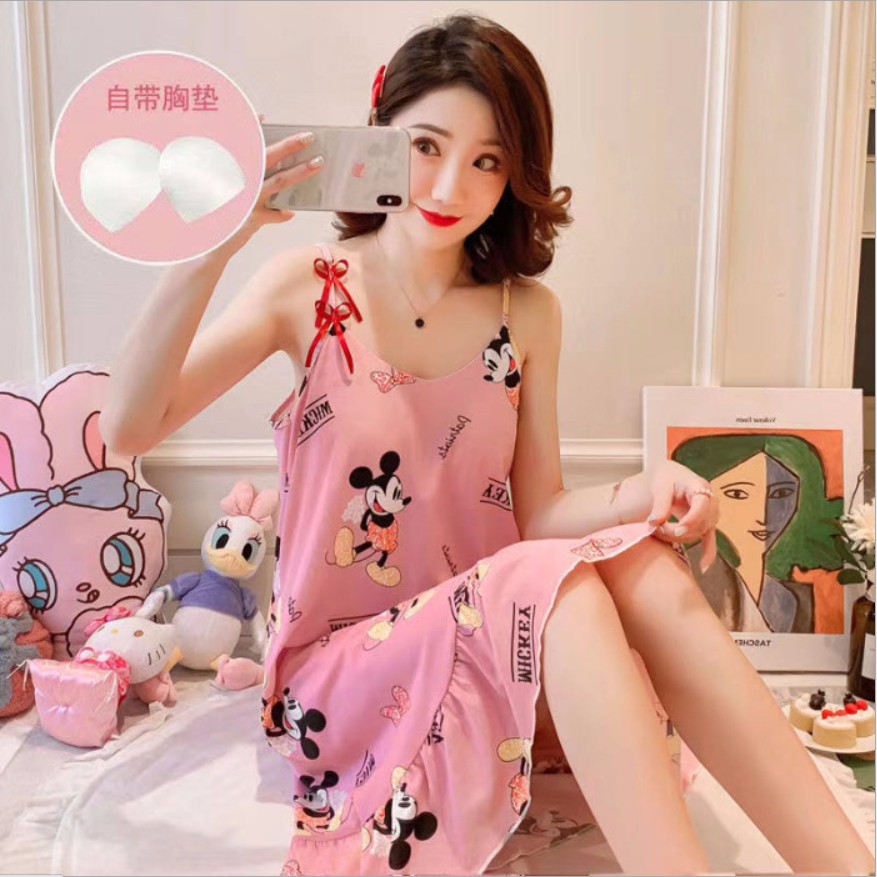 Váy ngủ hai dây có đệm ngực tặng kèm bịt mắt, đầm ngủ 2 dây kute - HEZA | BigBuy360 - bigbuy360.vn