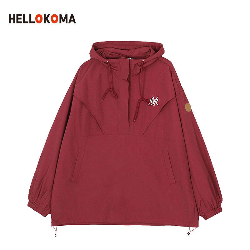 Áo Khoác Hoodie Chui Đầu Dáng Rộng Phối Dây Rút Kiểu Mỹ Cá