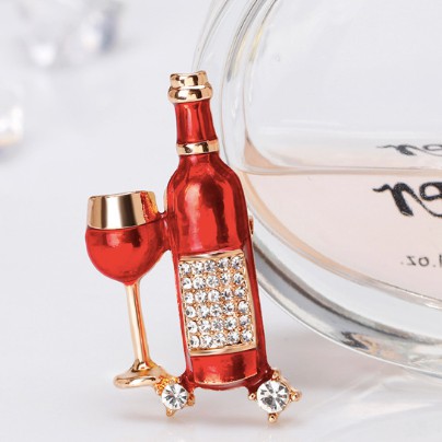 Cài áo đính đá mạ PVD không gỉ - Vino Rosato (size 3.5x 4.5 cm)