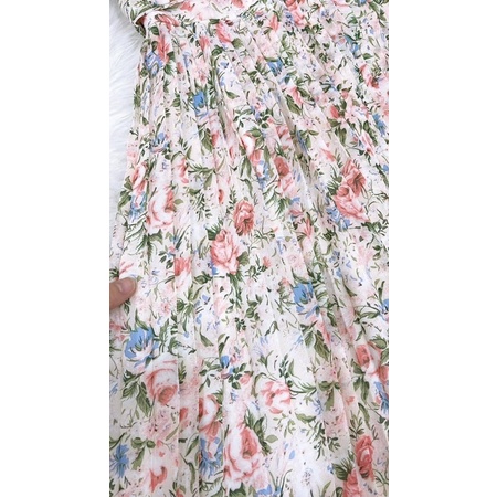 V2617 Váy hoa nhí cổ V dáng dài nhún ngực nữ tính -  Dolce viva colection