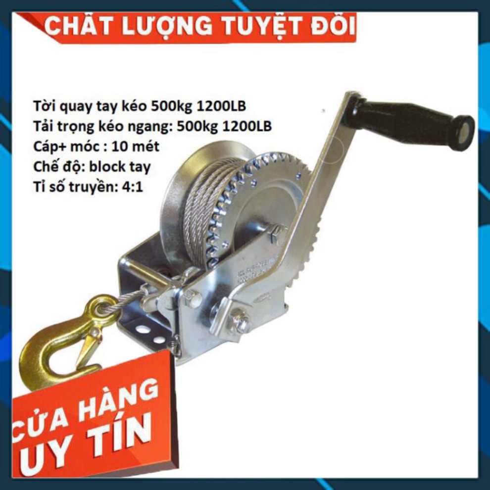 Tời Quay Tay 1200 LBS Tải Trọng 500 Kg Có Cáp Móc 10 Mét Liên Sơn Kho Quận 12