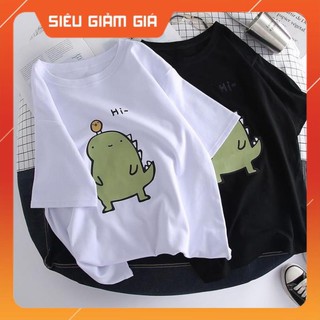 Áo phông áo thun unisex from rộng cổ tròn tay lỡ freesize 38 - 70kg khủng long hi