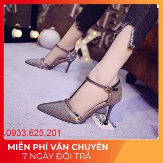 Giày cao gót nữ mũi nhọn đẹp phối kim tuyến gót nhọn 7cm Ro232 - Bảo hành 12 tháng - Đổi hàng nếu không ưng ý