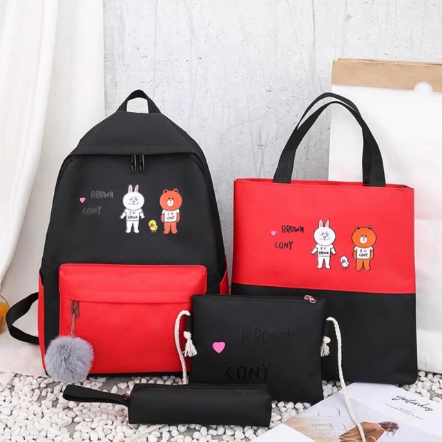 Balo Thời Trang Set 4 Món - Combo 4 Balo Đi Học Đi Chơi Study