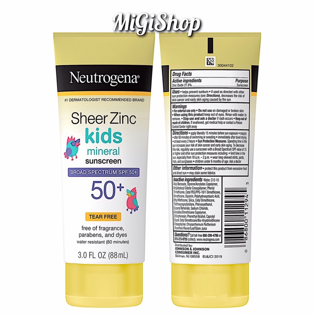 [Hàng Mỹ] Kem Chống Nắng Trẻ Em Neutrogena Sheer Zinc Kids SPF50+ 88ml