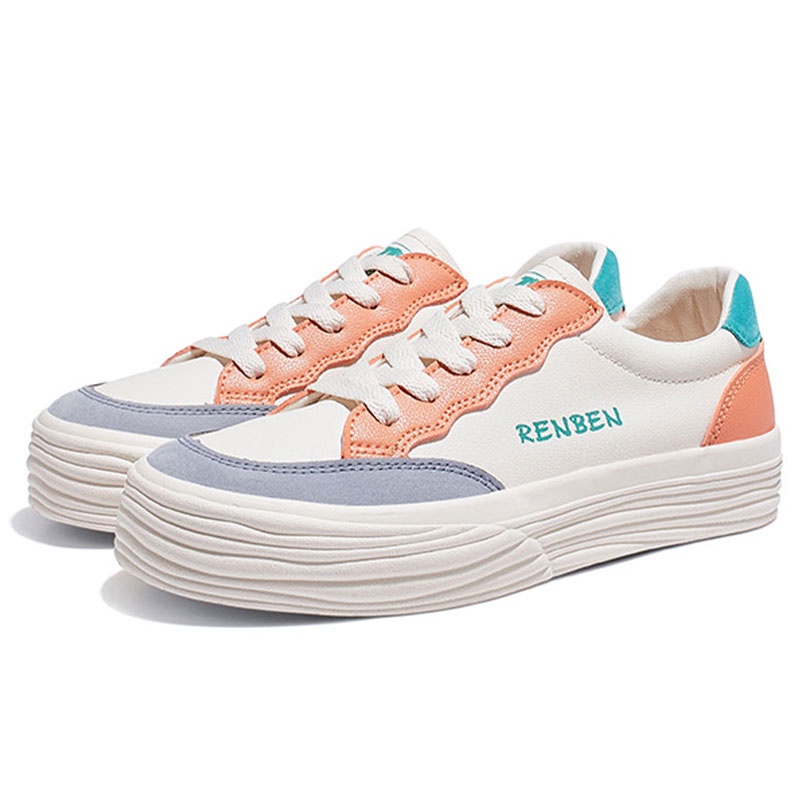 Giày thể thao RENBEN đế bằng thiết kế phối màu phong cách retro đơn giản cho nữ