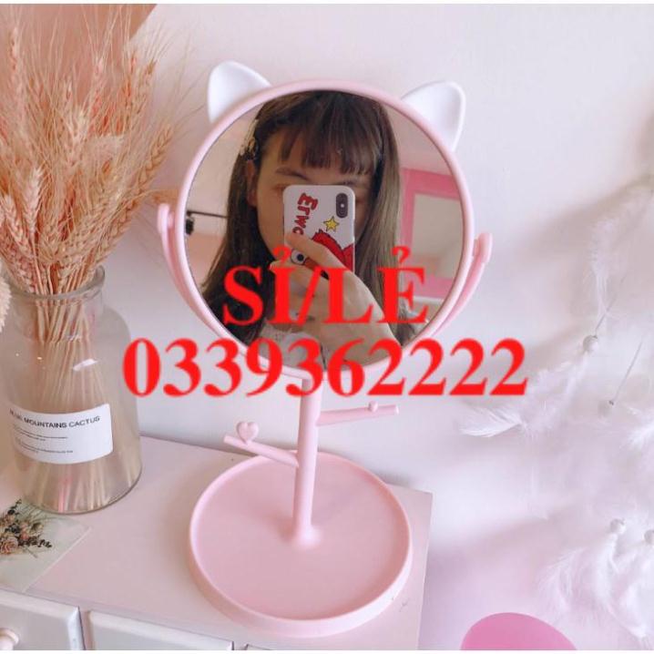 [ HAIANHSHOP ] Gương Trang Điểm Để Bàn Tai Mèo Dễ Thương - Gương Neko Để Bàn Xoay 360 phong cách Hàn Quốc Duashop &gt;