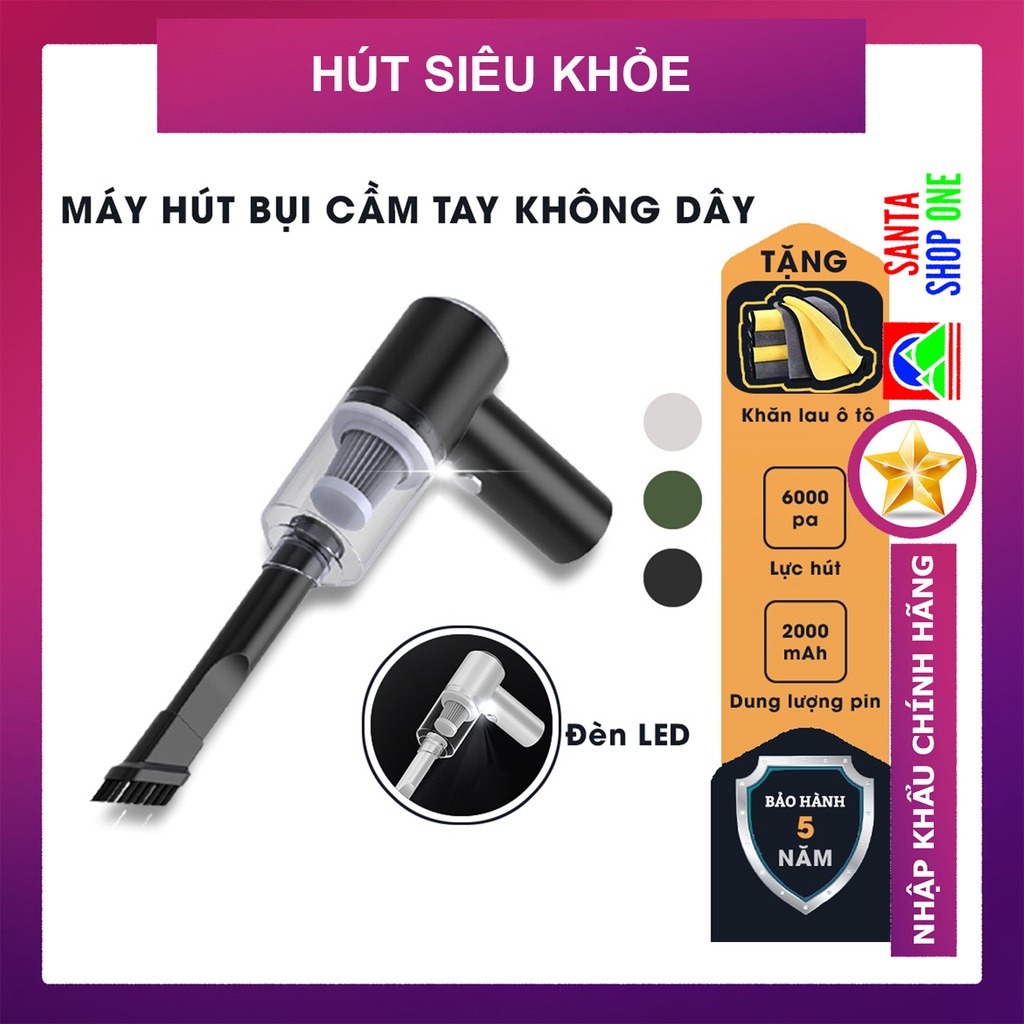 [BẢO HÀNH 5 NĂM ] MÁY HÚT BỤI CẦM TAY KHÔNG DÂY SIÊU MINI HÚT CỰC MẠNH 6000PA - 120W, SẠC USB