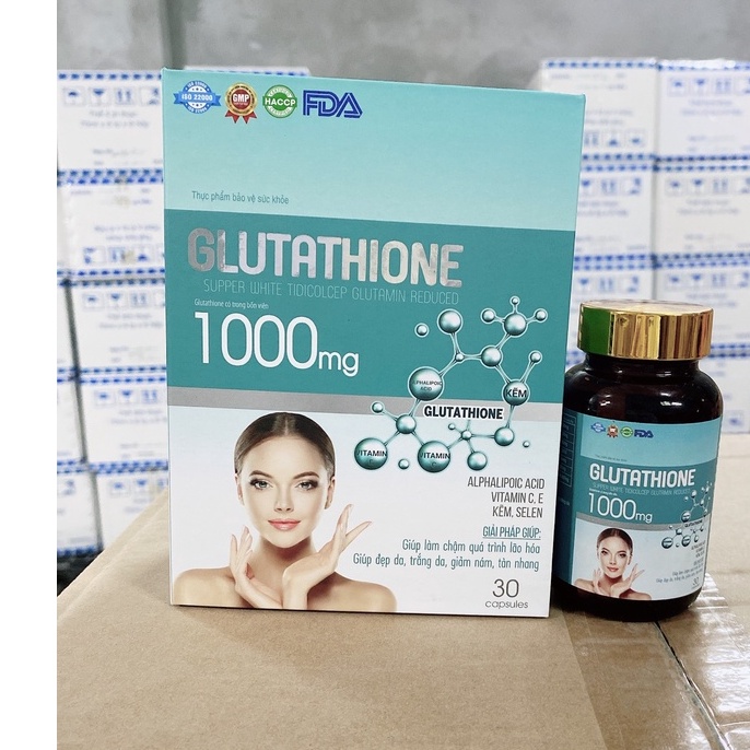 Viên uống Glutathione 1000  trắng sáng da mờ nám giảm tàn nhang lọ 30 viên chính hãng