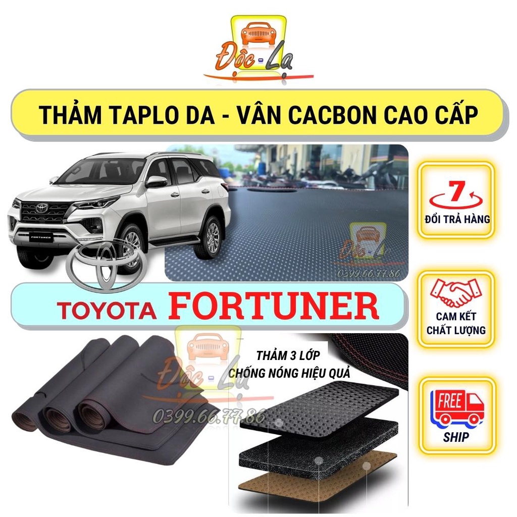 Thảm phủ taplo Toyota Fortuner 2017 - 2022 vân Cacbon 3 lớp cao cấp, chống nóng, bảo vệ ô tô hiệu quả