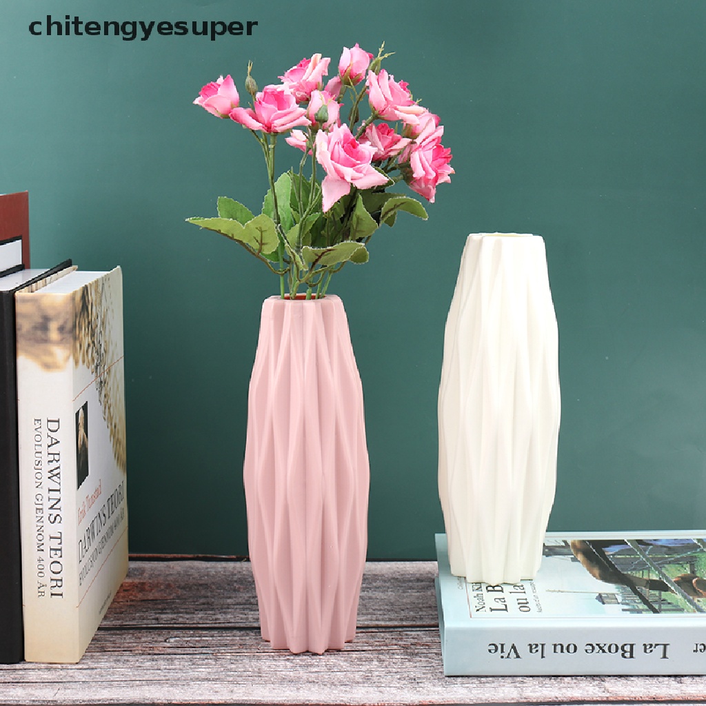 Chậu Hoa Bằng Nhựa Giả Gốm Sứ Màu Trắng Trang Trí Nhà Cửa
