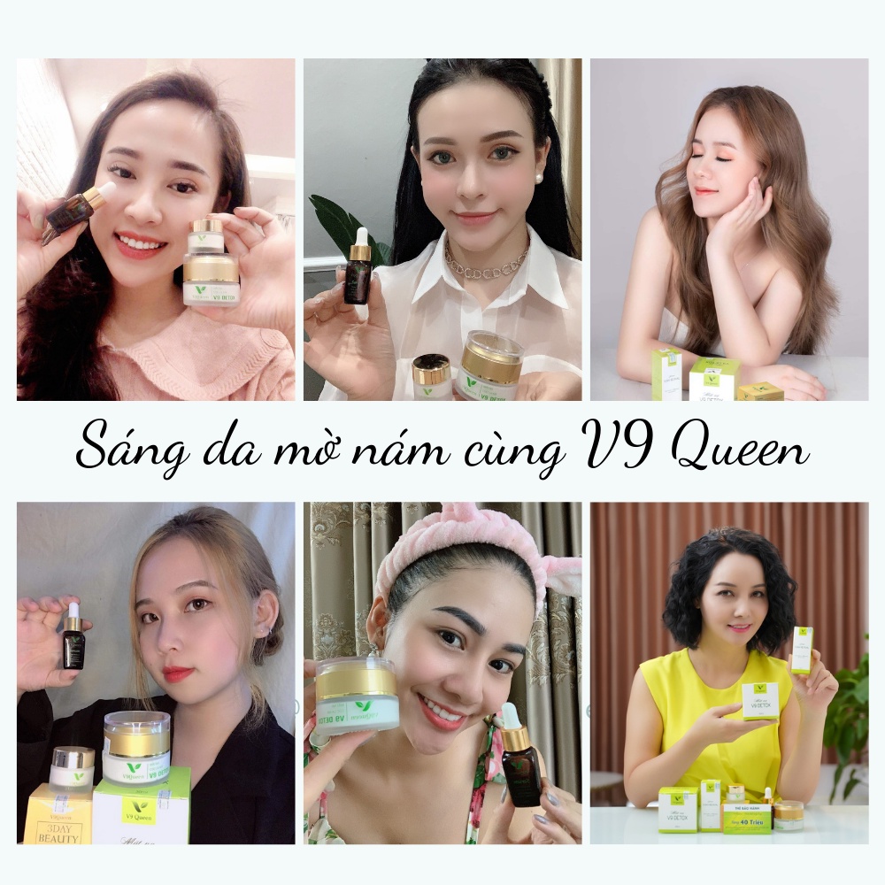 Combo Sáng Da Mờ Nám Tàn Nhang V9Queen - Mặt Nạ V9 Detox 30g, Serum 9Day Revival 10ml, Kem 3Day Beauty 10g