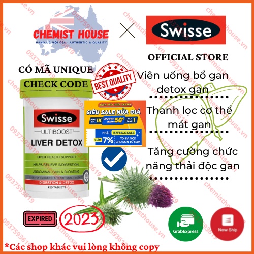 Viên uống hỗ trợ thải độc gan mát gan Úc - Swisse Ultiboost Liver Detox 60 120 200 viên có mã unique check code