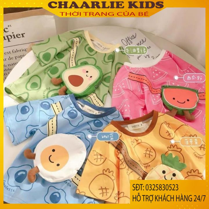 Áo Thun Cộc Tay Có Túi Hình Hoa Quả Cho Bé Trai Và Bé Gái Từ 8Kg Đến 32Kg Chaarlie Kids