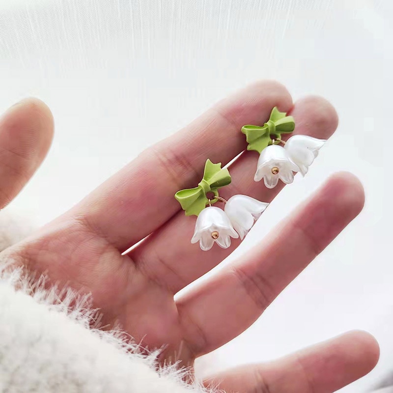 Đôi Bông Tai Hình Hoa/Nơ Đính Ngọc Trai Xinh Xắn Cho Nữ