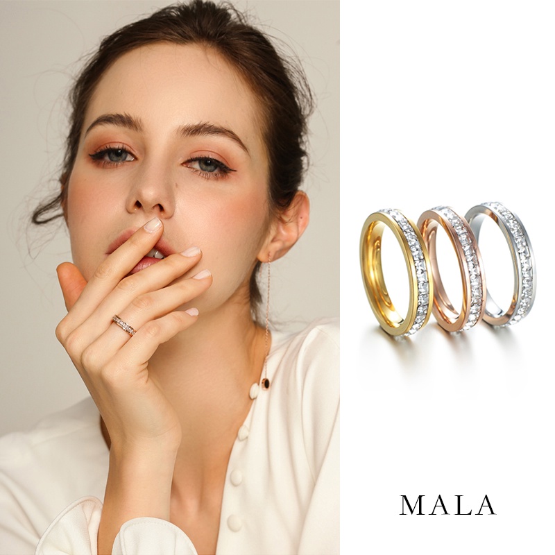 Nhẫn MAYEBE LAVEND thép titan mạ vàng 18k đính kim cương nhân tạo không phai màu chất lượng cao dành cho cặp đôi