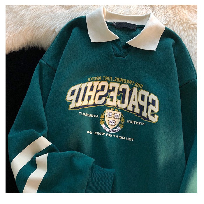 Áo Thun Polo Cổ Bẻ Nam Nữ Chữ Ngược Unisex Dài Tay Dáng Rộng Năng ĐộngTrẻ Trung