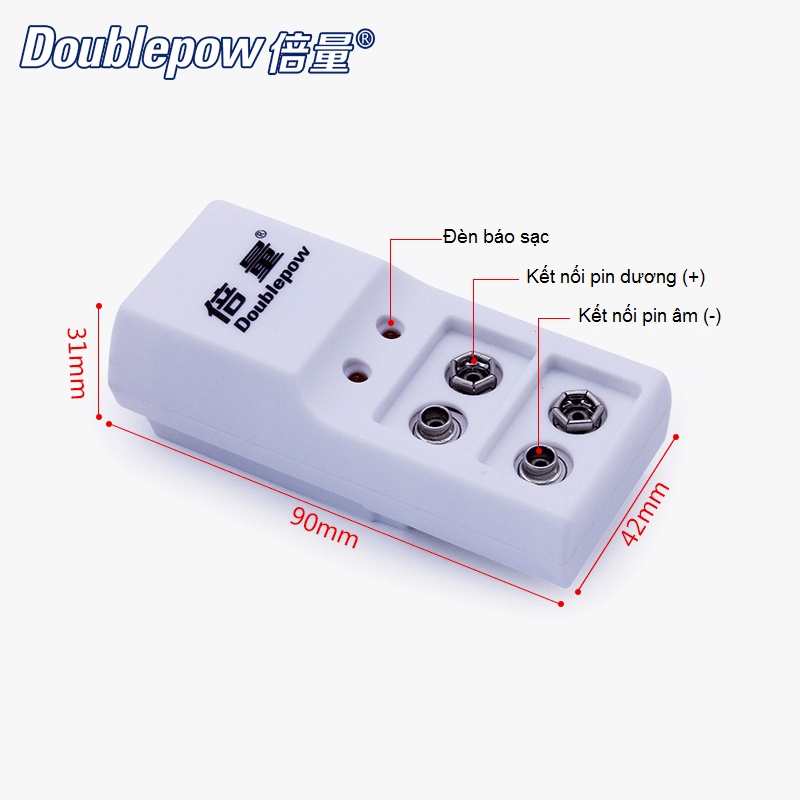 Bộ sạc pin vuông DP-B09 Tặng Kèm 1 pin 9V 280mAh Doublepow chất lượng cao - Hàng chính hãng