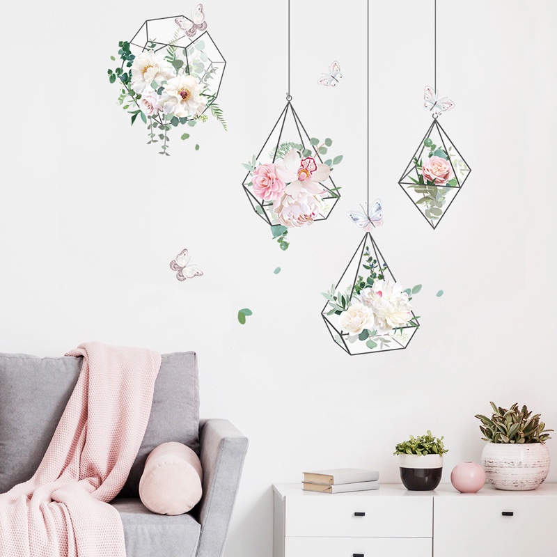 Sticker Dán Tường Họa Tiết Giỏ Hoa Trang Trí Phòng Khách