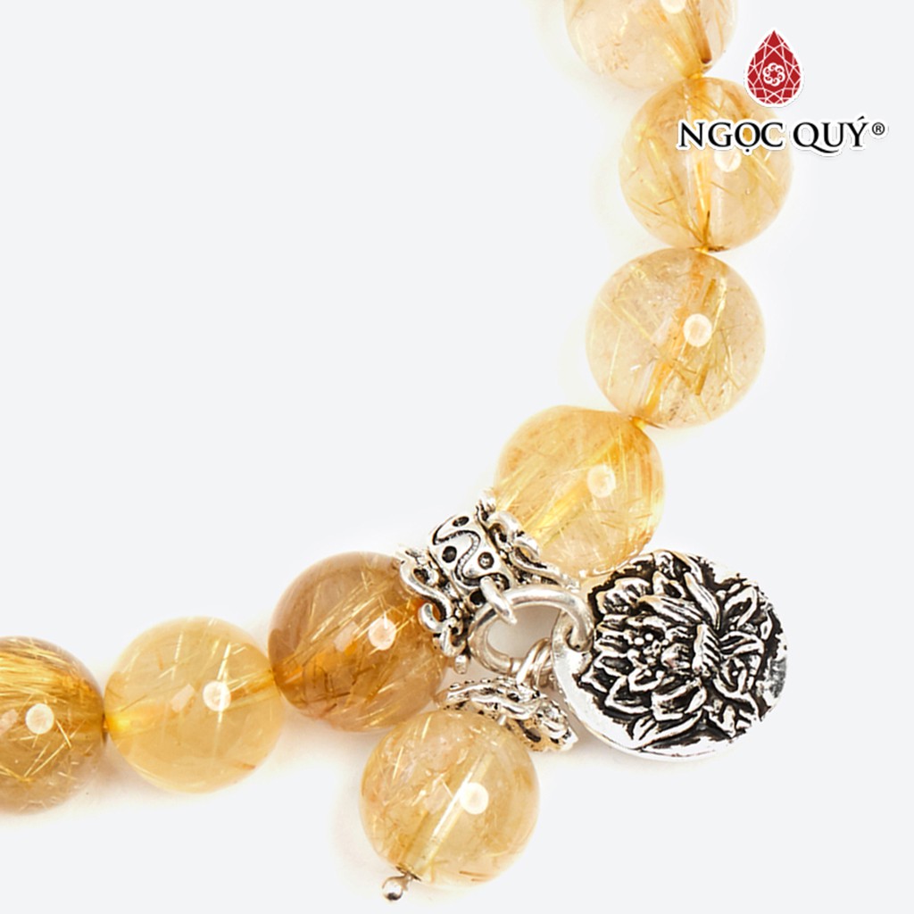Vòng tay TA tóc vàng phối charm hoa sen - Ngọc Quý