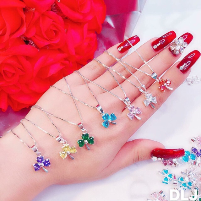 Dây chuyền nữ THJ - Vòng cổ cỏ 3 lá đủ màu,may mắn chuẩn bạc ta