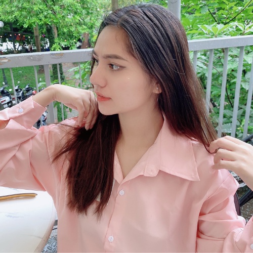 Áo sơ mi nữ hồng mặc được 2 kiểu Deloga phong cách mới bao đẹp tpc  của gkm_fashion