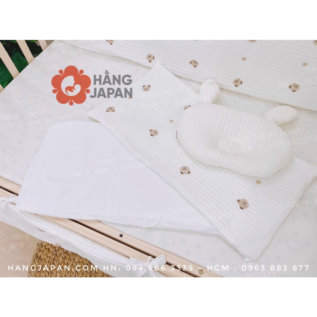 Bộ quây cũi vải 5 in 1 hình gấu kèm ga chun bọc đệm cho bé kích thước 65*125cm
