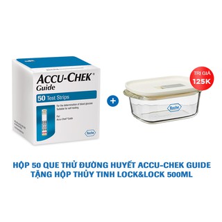 Que thử đường huyết Accu-Chek Guide. Hộp 50 que + Tặng Hộp thủy tinh Lock&Lock 550ml trị giá 125k