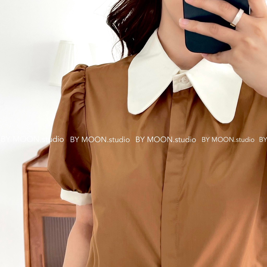 Áo sơ mi kiểu tay bồng tiểu thư thiết kế BY MOON - ảnh thật A009
