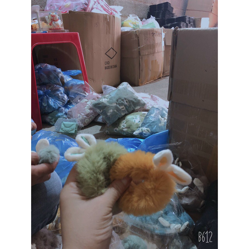 PVN21096 Dây buộc tóc vải lông hình tai thỏ dễ thương