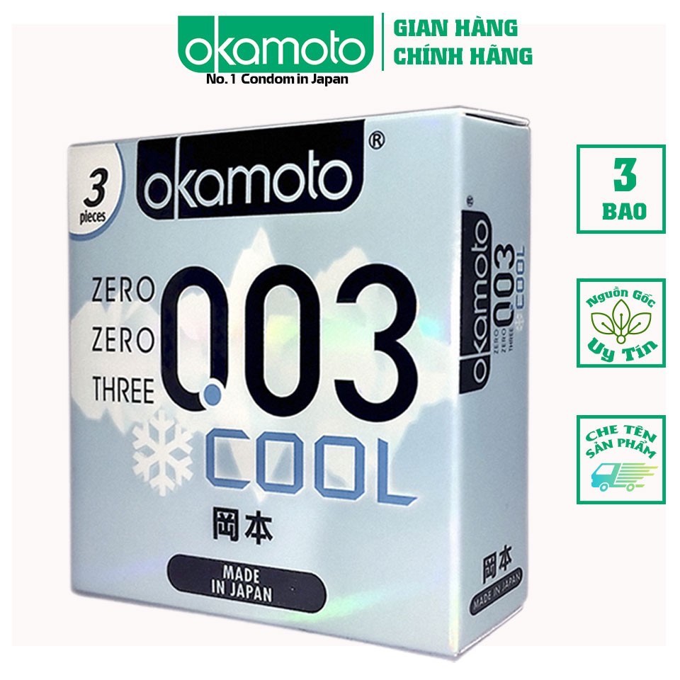 Bao Cao Su Okamoto 0.03 Cool Siêu mỏng Bóng Láng Mát lạnh (Hộp 3C)