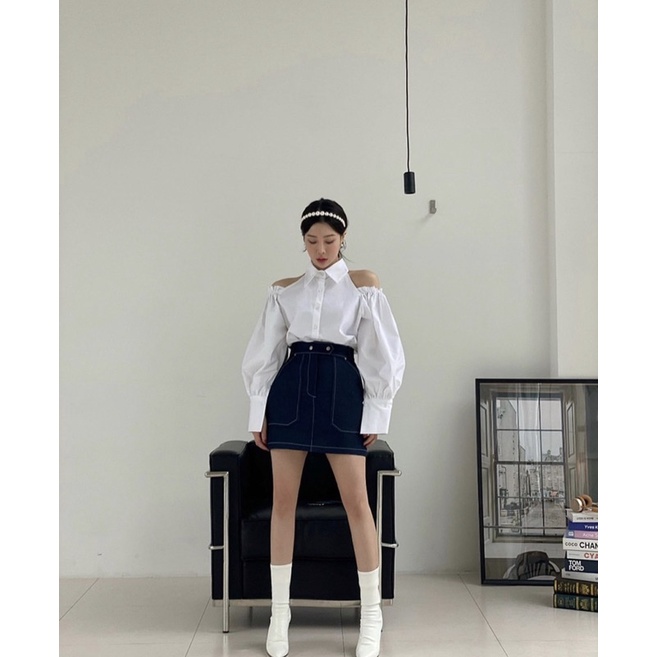 Áo sơ mi cổ đức hở vai bèo TVOGUE dài tay chất lụa thô lên dáng siêu sang chảnh , tiểu thư