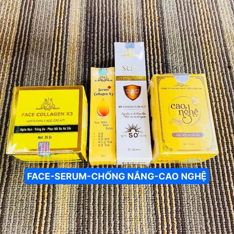 COMBO FACE X3 + SERUM  X3 + CHỐNG NẮNG + CAO NGHỆ MỸ PHẨM ĐÔNG ANH CHÍNH HÃNG