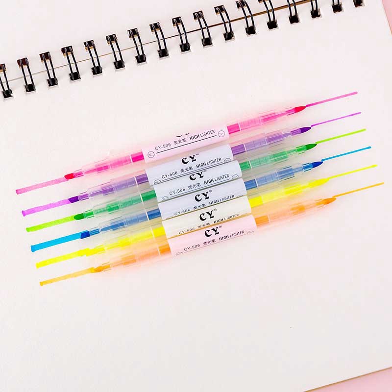 Set 6 bút dạ quang Highlight hai đầu 2 nhiều màu dễ thương