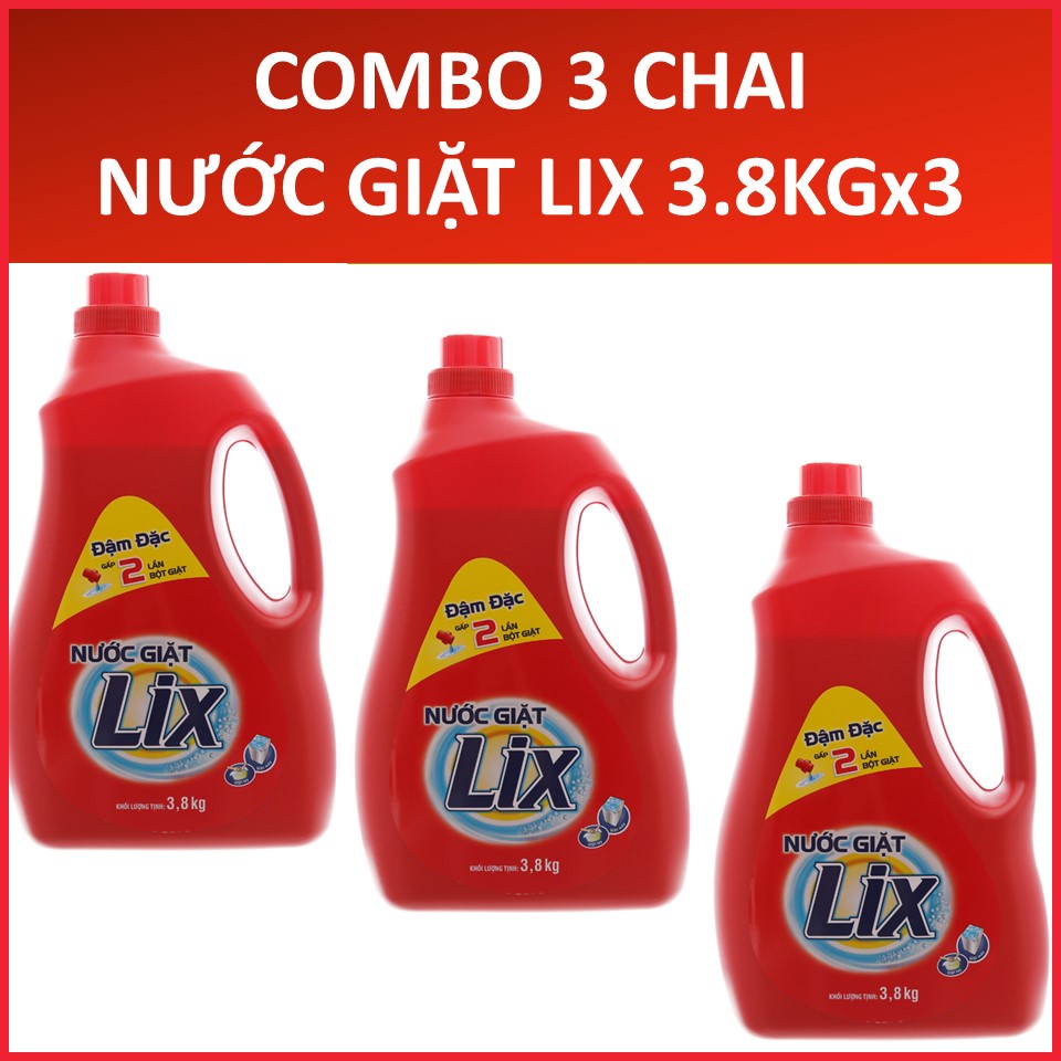 COMBO 3 chai nước giặt LIX Đậm đặc (Đỏ) 3.8LX3