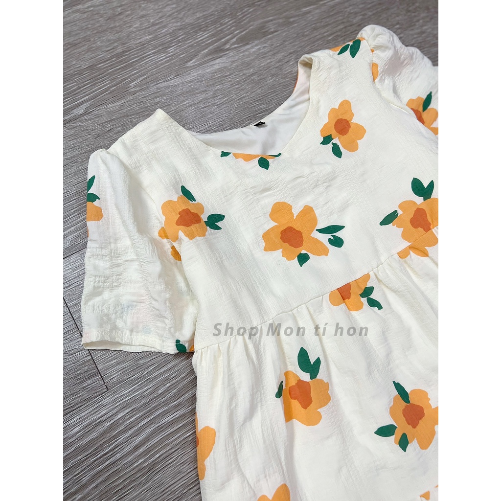 Váy Bầu Mùa Hè cao cấp | Chất Đũi Xốp Nền Be Hoa Cam