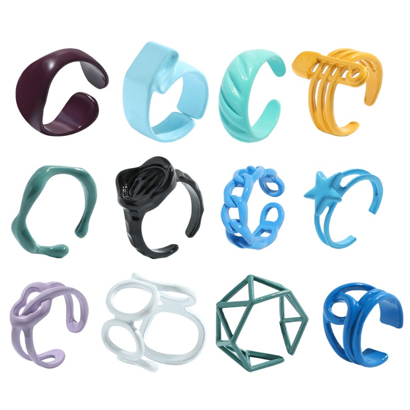 Nhẫn Mặt Vuông Trong Suốt Màu Tím / Xanh Dương / Trắng Dễ Thương