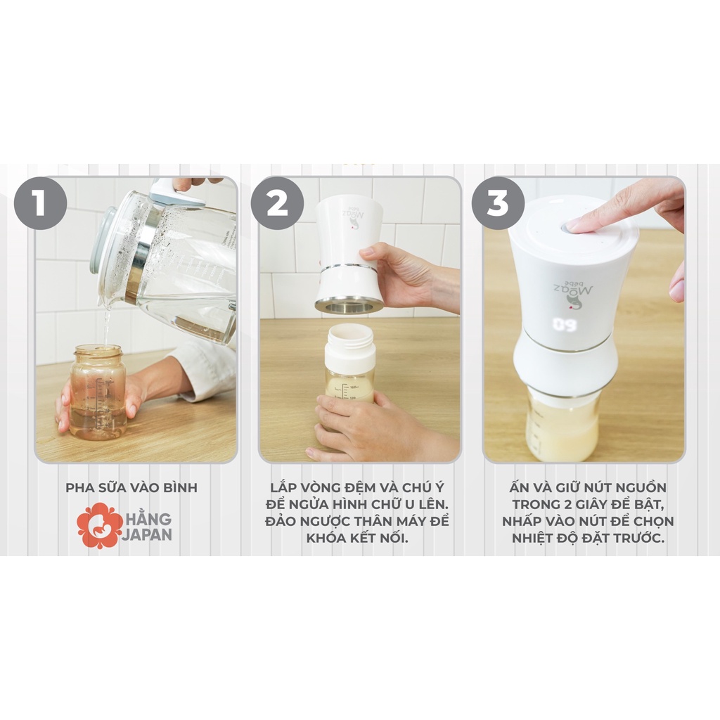 Máy hâm sữa cầm tay Moazbebe MB041 tặng 4 cổ nối Hegen, Moyuum, Avent, Pigeon - BH 12 THÁNG CHÍNH HÃNG
