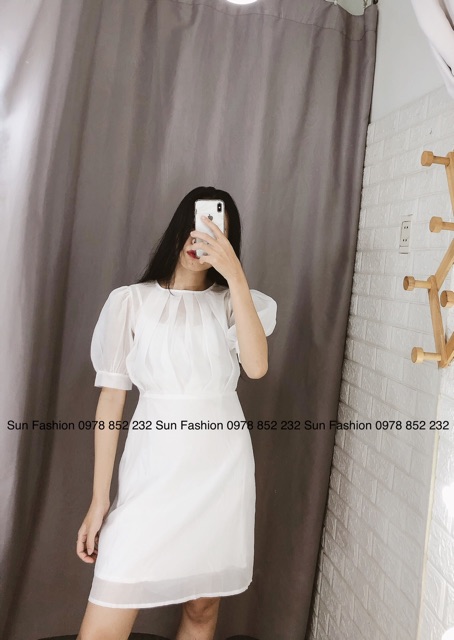 Đầm trắng tinh khôi Sun Fashion dáng chữ A 2 lớp,dự tiệc, prom,kỉ yếu