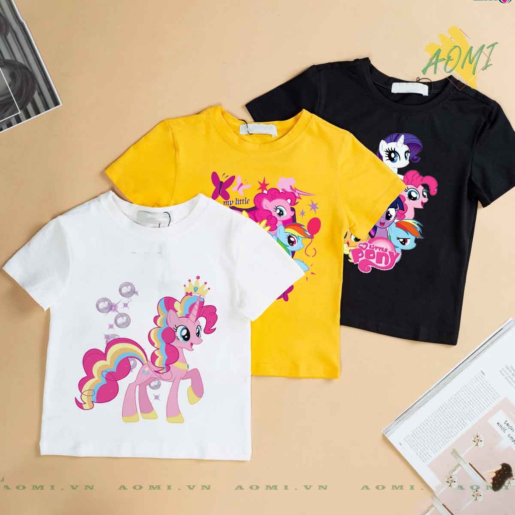 ÁO THUN UNISEX little pony PHÔNG VÀNG TAY NGẮN NAM NỮ GIA ĐÌNH CẶP ĐÔI SIZE TRẺ EM BÉ TRAI GÁI AOMIVN