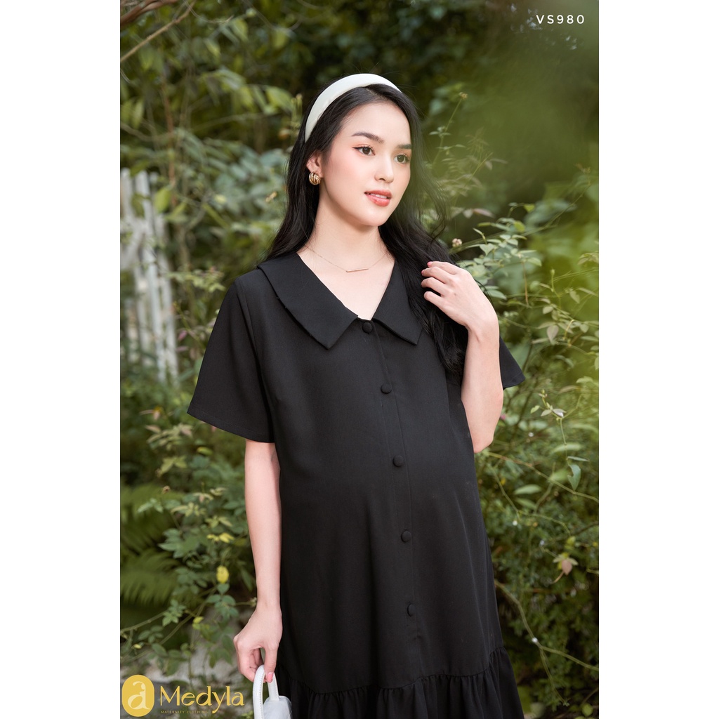MEDYLA - Đầm bầu dự tiệc mùa hè thiết kế 1 lớp vải sạn cho bầu đi chơi du lịch dự tiệc - VS980