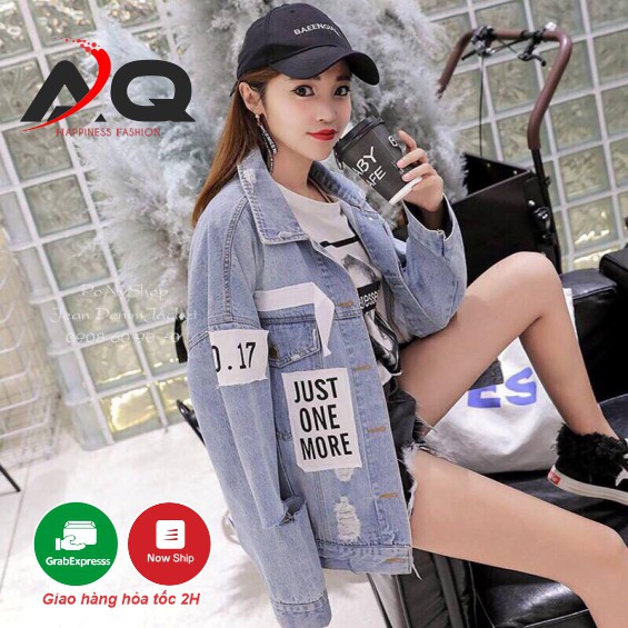 Áo Khoác Bò Just One MoreJean Rách Xanh Nam Nữ Phong Cách Chất Đường Phố Hot Hiện nay - AQ STORE