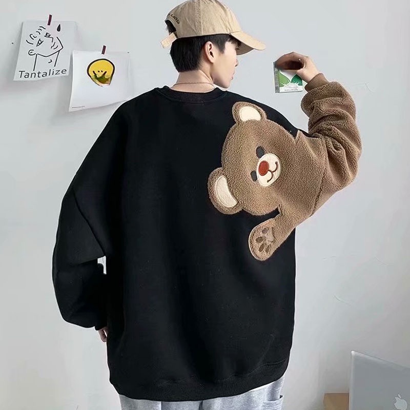 Áo sweater tay dài cổ tròn thêu họa tiết hoạt hình đáng yêu thời trang mùa thu năng động dành cho nam