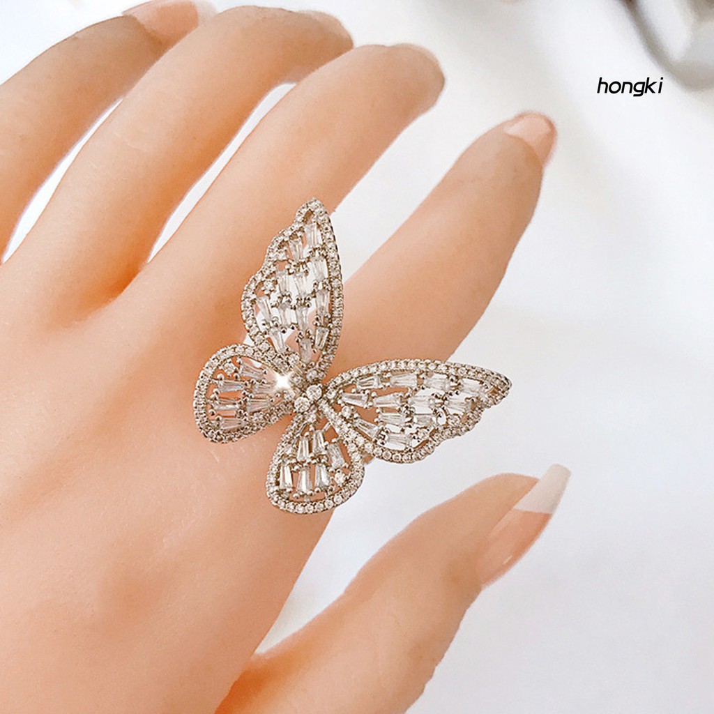 BUTTERFLY Nhẫn Hợp Kim Hình Bướm Đính Đá Thời Trang Cho Nữ
