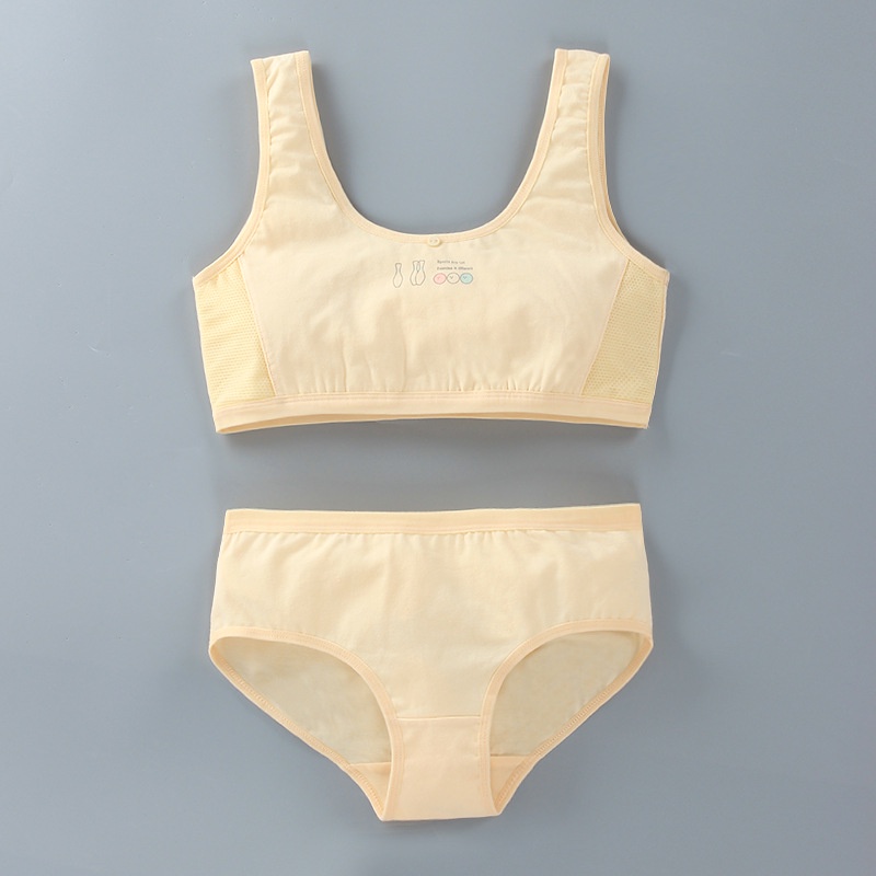 Bộ Áo Ngực Hai Lớp Phối Quần Lót Vải Cotton Dễ Thương Cho Bé Gái Tuổi Dậy Thì 8-16 Tuổi