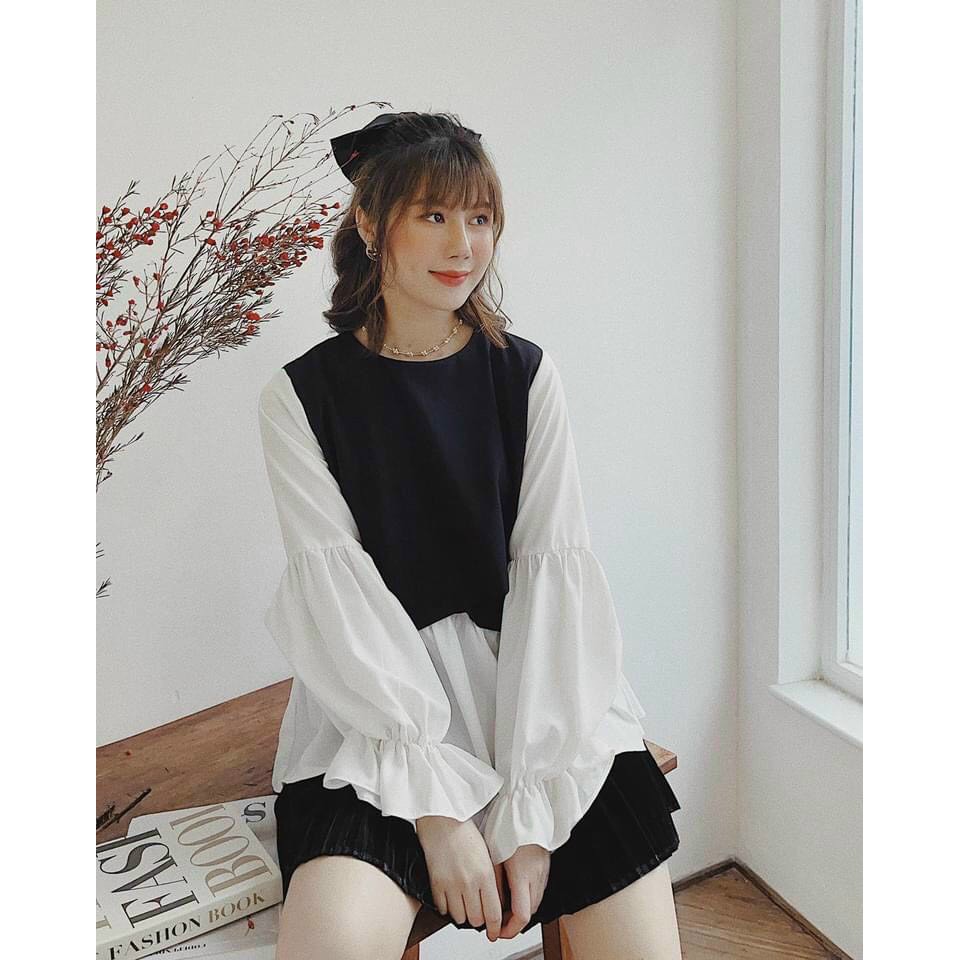 Áo bầu dáng babydoll tay bồng bo chun kiểu dáng tiểu thư AD128